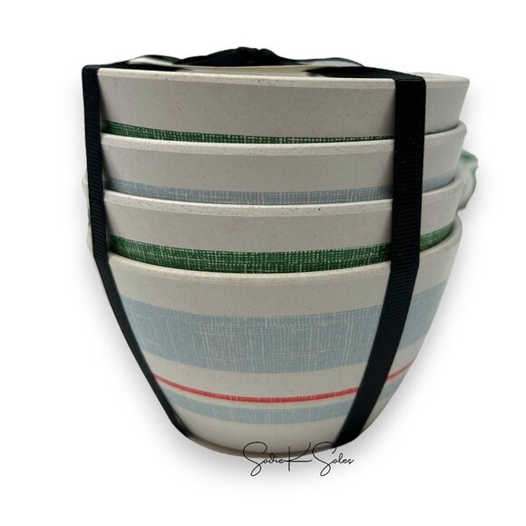 4pk 12oz Distressed Stripe Melamine Bowls - Hearth & Hand Magnolia Green Blue - Picture 5 of 6